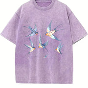 Birds 90s Retro ® Y2k Bird Vintage Washed T-Shirt in Purple