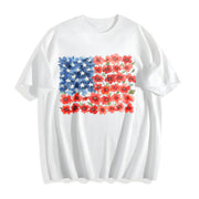 Floral American Flag Cotton T-Shirt in White