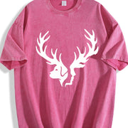 Effortless Chic Urban Explorer Statement: Two Deer Heads Vintage Washed T-Shirt in Red