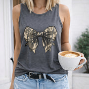 Camouflage Bow Crew-neck Sleeveless Vest Outdoor Women's Color Cotton Tank Top in Gray