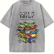 Retro Milf 90s Frogs Vintage Washed T-Shirt in Gray