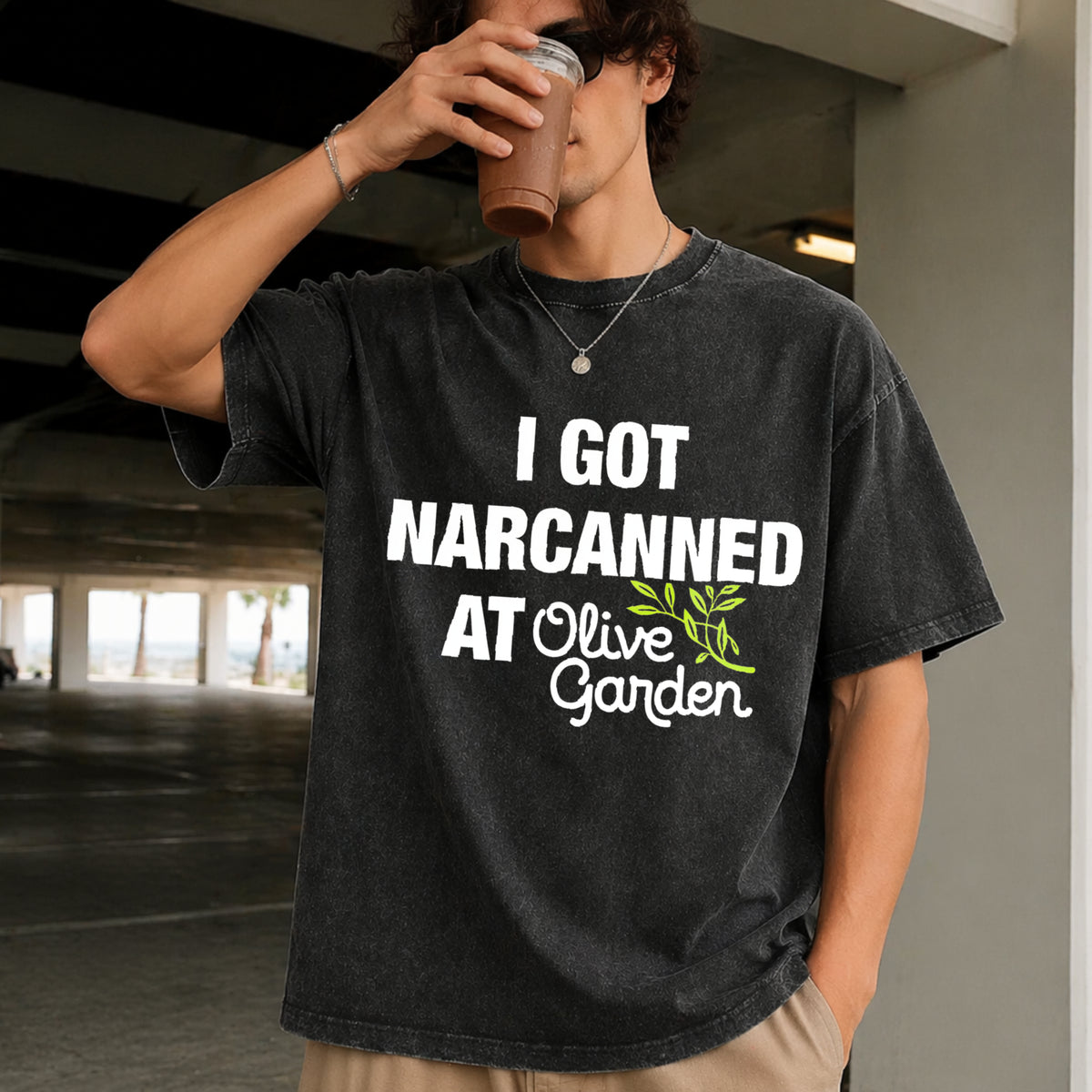 I Got Narcanned at Olive Garden Vintage Washed T-Shirt in Black