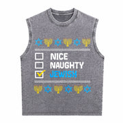 Nice Naughty Jewish Ugly Hanukkah Chanukah Jew Vintage Washed Tank Top in Gray