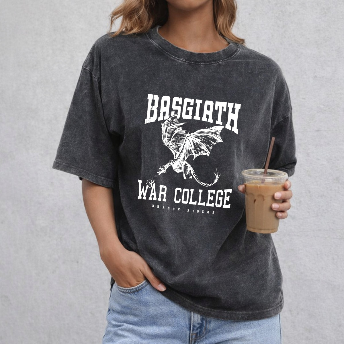 Basgiath War College vintage washed oversized T-shirt in Black