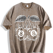 Flaming 8 Ball Cherries Tattoo Vintage Washed T-Shirt in Brown