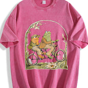 Frog and Toad on Bike Lovers Vintage Washed T-Shirt in Red