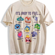 Insidee Out It's Okay to Feel All the Feels Vintage Washed T-Shirt in Beige