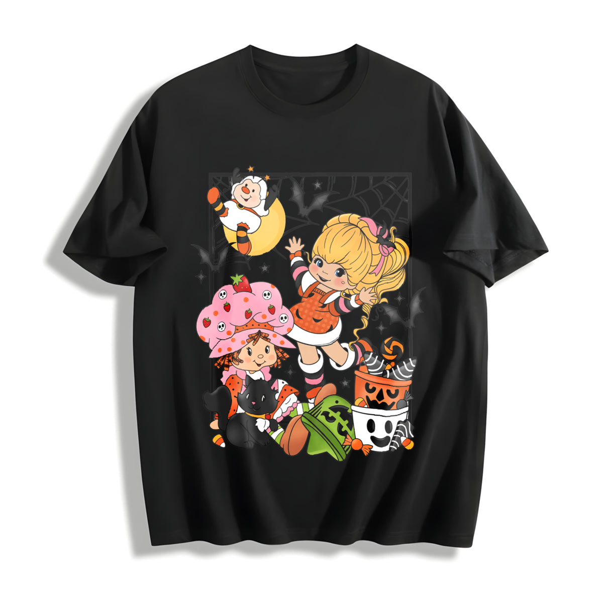 Rainbow Bright Brite Halloween Cotton T-Shirt in Black