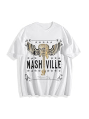 Nashville Music City Guitar Cotton T-Shirt in White