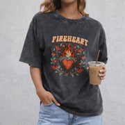 Fire-heart vintage washed oversized T-shirt in Black