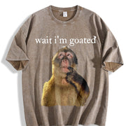 Wait I'm Goated Thinking Monkey Meme Brainrot Vintage Washed T-Shirt in Brown