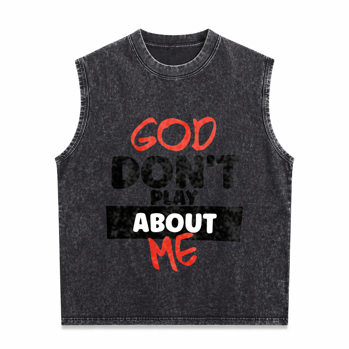 God Don't Play About Me Vintage Washed Tank Top in Black