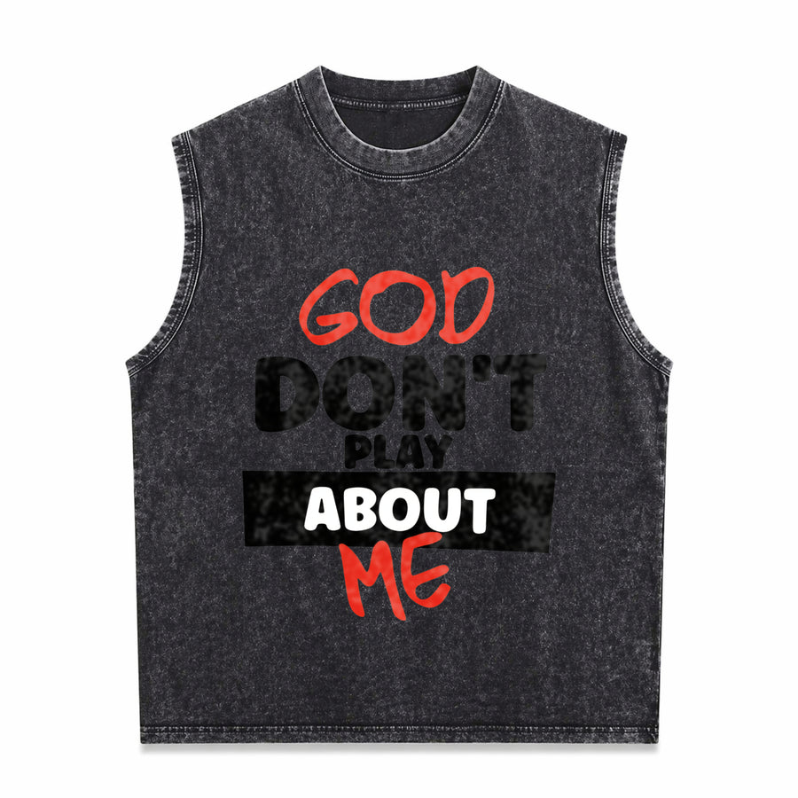 God Don't Play About Me Vintage Washed Tank Top in Black
