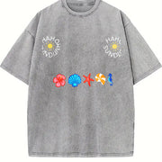 Coastal Icons Embroidered Vintage Washed T-Shirt in Gray
