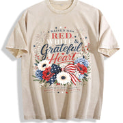 Raised on Red White and Grateful Heart Vintage Washed T-Shirt in Beige