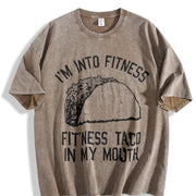 Fitness Taco Humor Gym Novelty Sarcastic Guys Classic Vintage Washed T-Shirt in Brown