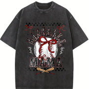 Retro Baseball Mama Checkered Vintage Washed T-Shirt in Black