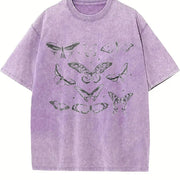 Butterfly 90s Retro Gardening Vintage Washed T-Shirt in Purple