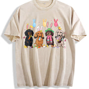 Dachshund with Bunny Ears Vintage Washed T-Shirt in Beige