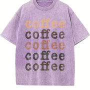 Retro with Coffee (Brownwhite Lettering) Vintage Washed T-Shirt in Purple