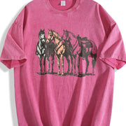 Western Horse Cowboy Rodeo Horse Lovers vintage washed oversized T-shirt in Red