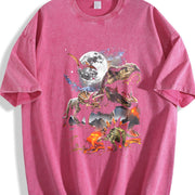 Dinosaur Retro T Rex Triceratops Stegosaurus Jurassic Vintage Washed T-Shirt in Red