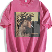 Smoking David Statue Vintage Washed T-Shirt in Red