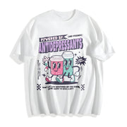 Retro Powered by Antidepressants Cotton T-Shirt in White