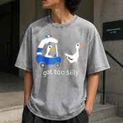 Got Too Silly Goose Cute for Ducks Car Vintage Washed T-Shirt in Gray