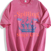 Spilling the Tea Since 1773 USA Patriotic Vintage Washed T-Shirt in Red
