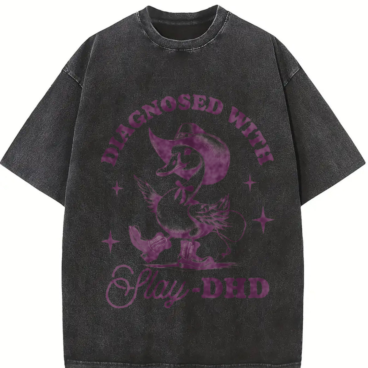 Retro Goose Diagnosed with Slay-dhd Vintage Washed T-Shirt in Black