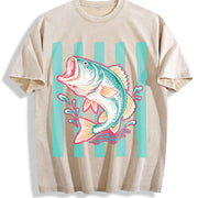 Preppy Bass Fishing Striped Bass Vintage Washed T-Shirt in Beige