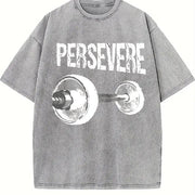Persevere Barbell Vintage Washed T-Shirt in Gray