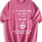Product Black Cat Holding Skull Cup with I'll Tell You Vintage Washed T-Shirt in Red