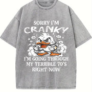 Sorry I'm Cranky Vintage Washed T-Shirt in Gray