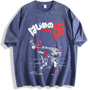 Hajime No Ippo Kamogawa Boxing Gym Crew Neckline Anime vintage washed oversized T-shirt in Blue