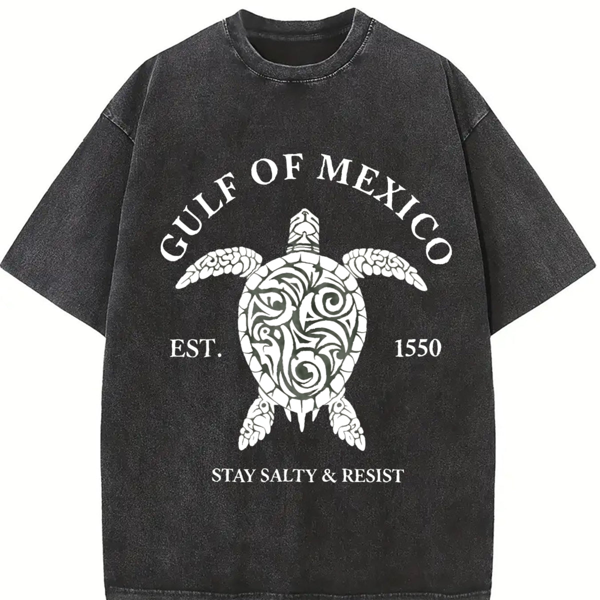 Gulf of Mexico Stay Salty & Resist Vintage Washed T-Shirt in Black