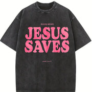Jesus Saves Christian Gym Pump Cover vintage washed oversized T-shirt in Black