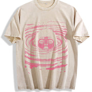 And Heavy Duty Water Ripple Girl Face Vintage Washed T-Shirt in Beige