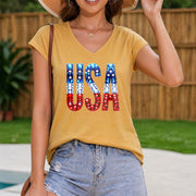 Patriotic USA Flag Vest Women's Color Cotton Tank Top in Yellow