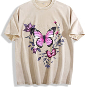 Retro Urban Ideal for Spring Vintage Washed T-Shirt in Beige