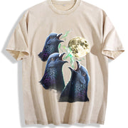 Pigeon Howling to Moon 90s Vintage Washed T-Shirt in Beige