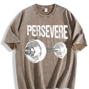 Persevere Barbell Vintage Washed T-Shirt in Brown