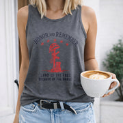 Land of the Free Because of the Brave Women's Color Cotton Tank Top in Gray