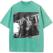 Halloween Slasher Horror Scene vintage washed oversized T-shirt in Blue