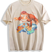 Funky Kong Surf Meme Animal Vintage Washed T-Shirt in Beige