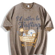 I'd Rather Be Thrifting Shopping Cart vintage washed oversized T-shirt in Brown