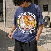 Public Tooter Inappropriate Embarrassing Adult Humor Vintage Washed T-Shirt in Blue