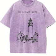 Gulf Coast Lights Light Tower Vintage Washed T-Shirt in Purple