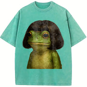 Bob Haircut Frog Meme vintage washed oversized T-shirt in Blue